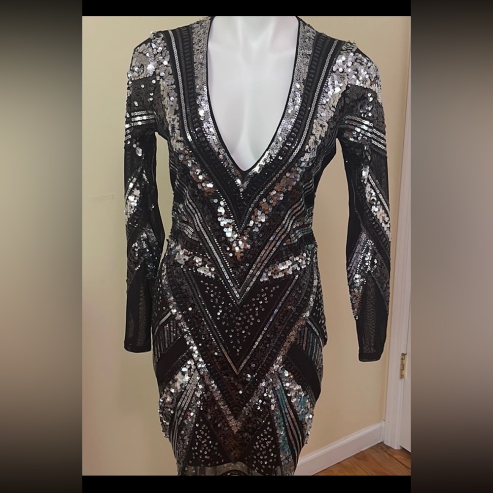 Express Black and Silver Sequin Bodycon Dress
